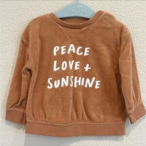 Little co. Organic terry cloth sweatshirt 6 months peace, love + sunshine
